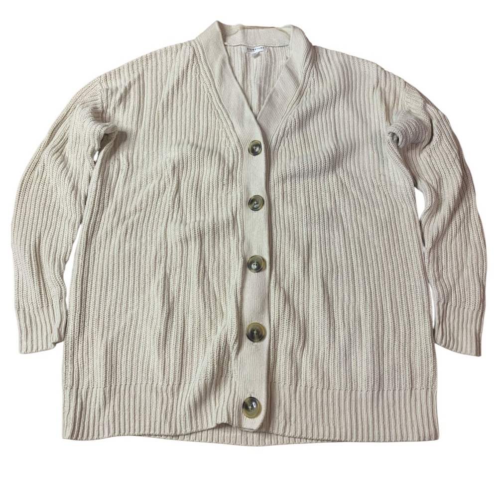 Reitmans Signature Cream Ribbed Knit Button-Up Cardigan - Size Small